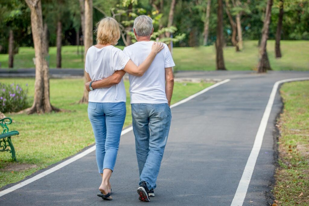 an older couple taking a walk
